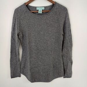 CELESTE Gray Wool Cashmere Raglan Sweater Curved Hem M Minimalist Quiet Luxury